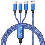 3 in 1 Multi Charger Cable [1.2M] Multiple USB Cable Nylon Braided with Micro USB Type C Lightning Cable Connector for iPhone, Android Galaxy, Huawei, Nexus, Nokia,LG, Sony, PS4-blue