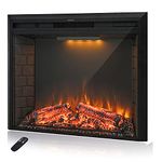 Masarflame 33'' Electric Fireplace Insert, Retro Recessed Fireplace Heater with Fire Cracking Sound, Remote Control & Timer, 750/1500W, Black