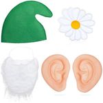 Beelittle Gnome Dwarf Garden Fairytail Costume Accessories - Hat Beard Big Ears Spring Yellow Flower Pin - Dwarf Fancy Dress (Green)