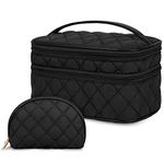 NUBILY Makeup Bag Portable Travel Cosmetic Bag with Handle Large Double Layer Toiletry Bag 2Pcs Waterproof Make Up Bag for Women and Girls, Black