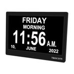 TROCOTN 10 Inches Digital Clock Day Clock Large Display Alarm Clock Wall Clock (Black)