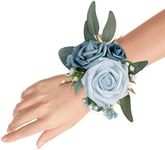 YSOJMAN Set of 2 Wrist Corsage Wristlet for Wedding Bridesmaid Mother Grandmother for Bridal Shower Wedding Artificial Roses Flower Prom (Dusty Blue)