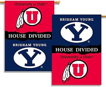 BSI PRODUCTS, INC. - House Divided 2-Sided 28" x 40" Banner with Pole Sleeve - BYU & Utah - Brigham Young University and UoU Football Pride - High Durability for Indoor & Outdoor Use - Great Gift Idea