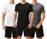 TEX2FIT Men's 3 Pack Active Sport Quick Dry T-Shirts (3 pcs Set) (PRO Series - Black/White/Dark Grey, XL)