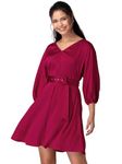 FabAlley Women's Hot Pink Satin Shift Dress with Belt Mini DRS06350
