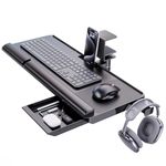 Tilt&Height Adjustable Keyboard Tray Under Desk with 360° Rotation - Klearlook Ergonomic Computer Keyboard & Mouse Tray 25"W×11.02"D Sit Stand Desk Keyboard Holder w/Wrist Rest & Storage Drawer-Black