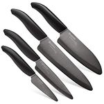 Kyocera Advanced Ceramic Revolution 4-Piece Knife Set :Includes 7" Chef's, 5.5" Santoku, 4.5" Utility and 3" Paring-Handle with Black Blades