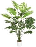 SUMJOK 28" Artificial Palm Plant Indoor Plant Tall Fake Tropical Paradise Palm Tree in White Pot with Real Bark Design Faux Areca Palm Tree for Home Office Living Room Farmhouse Modern Decoration