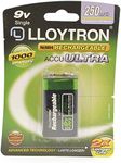 LLOYTRON NiMH Rechargeable AccuUltra Battery / 9V (PP3) Size / 250mAh / 1 Pack - B018