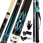 Tai ba cues 2-Piece Pool cue Stick + Hard Case, 13mm Tip, 58", Hardwood Canadian Maple Professional Billiard Pool Cue Stick 18,19,20,21,22 Oz Pool Stick (Selectable)-Blue, Black, Red, Gray, Green