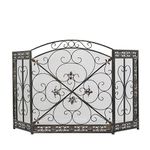 Deco 79 Metal Foldable Mesh Netting 3 Panel Fireplace Screen with Fleur De Lis and Scrollwork Designs, 52 Inch x 1 Inch x 31 Inch, Black