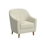 HomePop Barrel Shaped Accent Chair, Button Tufted Beige Solid Woven