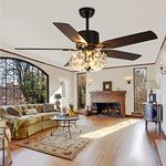 Morpholife 52" Crystal Ceiling Fans with Lights Remote, Black Farmhouse Chandelier Ceiling Fan Light Kit, Modern Rustic Fandeliers with 5 Wood Reversible Blades for Decorate Living Room Bedroom