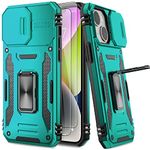 AUPAI iPhone 14 Case with Camera Cover,iPhone 13 Cover with Screen Protector Heavy Duty Military Grade Protective Phone Case with Kickstand for Apple iPhone 14/iPhone 13 Turquoise