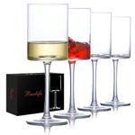 White Wine Glasses Set of 4 - Square Wine Glasses 15oz in Gift Packaging - Large Red Wine Glass on Long Stem - Unique Modern Shape - for Men or Women Wedding, Anniversary, Christmas