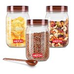 MILTON Vintage Airtight Containers with Spoons for Kitchen Storage, Food Grade Plastic, Stackable & Transparent Organizer Jars, Masala Dabba, Set of 3 (750ml each) for Tea, Coffee, Sugar, Dry Fruits