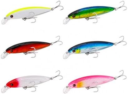 6 Pack 5.5" Floating Minnow Trolling Lures, Saltwater Fishing Lures with BKK 1/0# 4X Treble Hooks & 5 Steel Rattles, Lifelike Action Hard Baits for Bass, Tuna, Mackerel, Large Predatory Fish