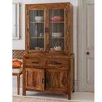 Angel Furniture Sheesham Wood Kitchen Buffet | Hutch Cabinet : Elegant Storage Solution with Glass Doors and Drawers | Crockery Cabinet | Honey Finish