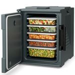 COSTWAY Insulated Food Pan Carrier, 95 Qt Hot Box Catering for 6 Full-Size Pan, Stackable Design, Fastener, Portable Front-Loading Food Warmer for Family Gathering, Buffets, Restaurant, Grey (1)