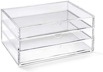 OSCO Medium Clear Acrylic 3 Drawer Chest | A5 | Pin storage | Jewellery | Paperclips | Crayons | Pens | Pencils | Small Stationery | H11 x W23 x D17 cm |