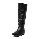 DREAM PAIRS Women's Knee High Boots and Pull On Fall Weather Boots, Ladies' Fashion and Comfortable Walking Boots, Zippers Boots, and Flats,Size 8,Wide/Black/PU,BLVD-W