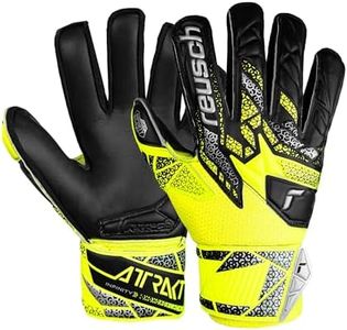 Reusch Attract Infinity Finger Support Junior Goalie Gloves, Soccer Goalkeeper Gloves with Finger Protection, Breathable Durable, for Artificial Grass & Hard Surfaces, Kids Youth Size 7 Black & Yellow