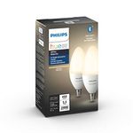 Philips Hue White 5.5W Equivalent 40W B39 Base E12 LED Smart Bulb, Dimmable, Bluetooth & Zigbee compatible, voice activated with Alexa & Google Assistant, 2-Pack