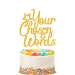 Personalised Cake Topper | Customized Birthday Cake Decorations. Double Sided Glitter Card Text Customized | Birthday or Wedding Party Multicolour Glitter Cake Decoration(Gold)