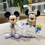 RareGets Cute 11cm Mickey & Minnie Mouse Figures - Set of 2, Wedding Pose Figure, Funny Bride and Groom in White Dress, Cake Decoration Set