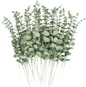 30pcs Artificial Eucalyptus Stems Fake Flowers Artificial Eucalyptus Leaves Stems Real Grey Green Touch Leaf Branches for Indoor Outside Garden Home Wedding Farmhouse（Dark Green）