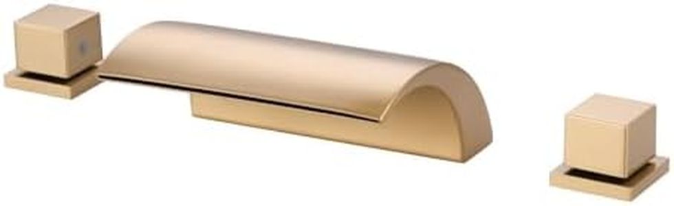 ALEASHA Waterfall Tub Faucet, Brushed Gold Roman Tub Faucet Widespread Spout Deck Mount, Solid Brass 2 Handle Bathroom Bathtub Faucet