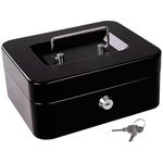 Cash Box with Money Tray and Lock Small Cash Box with Key Lock Box for Money 7.87 x 6.3 x 3.54 Inches Black