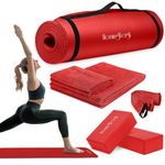 HemingWeigh Yoga Kit - Red Yoga Mat Set Includes Carrying Strap, Yoga Blocks, Yoga Strap, and 2 Microfiber Yoga Towels - Yoga Gear and Accessories for Beginners and Experienced Yogis