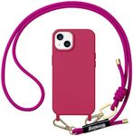 Birwiny Compatible with iPhone 15 Plus Case with Lanyard, Hands-Free Neck Crossbody Phone Case with Strap Adjustable Shockproof Drop Protection Phone Cover for iPhone 15 Plus 6.7" Rose Red