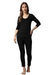 Wearslim® Women’s Cotton Quilted Winter Lightweight Thermal Underwear for Women Long Johns Set with Fleece Lined Soft Warmer Color - Zed Black (Size - Large)