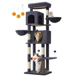 Feandrea Large Cat Tree, 175 cm Tall Cat Tower, Multi-Level Cat Condo with 2 Caves, 2 Baskets, 5 Scratching Posts, Self-Groomer, Perch, Hammock, for Indoor Cats, Dark Grey PCT182G02