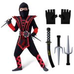 Spooktacular Creations Halloween Child Boy dress up costume Red Ninja Deluxe Costume (3T (3-4 yr))