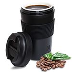 Klaraber Ceramic Travel Mug with Lid, Personalised Travel Mug, Portable Ceramic Cup with Lid, Leakproof Ceramic Lined Coffee Cup Travel Mug, Reusable Coffee Cup, 350ml / 12oz (Black)