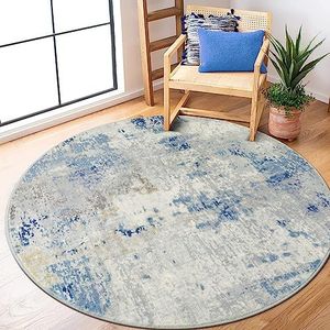 Lahome Modern Abstract Round Rug - 5Ft Blue Kitchen Rugs Soft Bedroom Circle Rugs Washable Living Room Mat, Contemporary Large Indoor Office Carpet for Mudroom Kitchen Apartment Basement Foyer