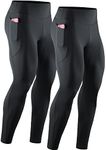 NELEUS Men's Compression Baselayer Running Tights Gym Leggings with Pockets, 6108# Black/Black,2 Pack, Medium