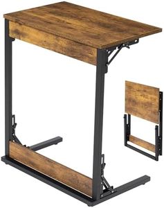 HOMPUS C Shaped End Table, 23.6'' Foldable TV Dinner Tray Table, Fully Assembled, Slide Under Couch Table, Laptop C Table for Living Room, Small Spaces, Bedroom, Rustic Brown