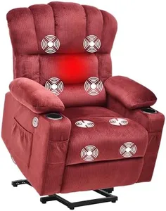 YITAHOME Power Lift Recliners Chair for Elderly with Heat and Massage Electric Recliner Chair for Living Room, 2 Cup Holders, Front and Side Pockets, Remote Control - Red