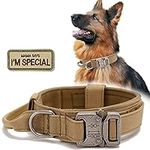 Tactical Dog Collar, Military Nylon Dog Collar Thick with Handle Dog Collars Adjustable Heavy Duty Metal Buckle for Dog Training (Brown, M)