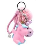 Keyring Unicorn Silicone Fluffy Faux Fur Keychain Pom Plush Ball Keyring with Bell Cartoon Accessorie for Students Back to School Key Fob Bag Women Handbag Pendant Car Ornament Present Keychain