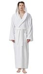 Arus Men's Hooded Classic Bathrobe Turkish Cotton Robe with Full Length Options (L/XL,White)