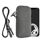 kwmobile Neoprene Phone Bag XL - 6.7/6.8" - 17.2 x 8.4 cm Universal Case Holder with Neck Strap and Zipper - Stone Dust