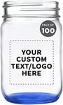 DISCOUNT PROMOS Custom Decorating Mason Jars 12 oz. Set of 100, Personalized Bulk Pack - Glass Jars for Overnight Oats, Candies, Fruits, Pickles, Spices, Beverages - Blue