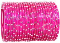 LAVAZZA Stylish Plain Glass Bangles Set For Women and Girls with Zircon Stone | Fancy Women's Glass Chudi | Simple Diamond Bangles | Women's Fashion Jewellery Bangles- Pack of 24, (KS2-Magenta-2.6)