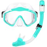 Snorkel Set Adults Snorkeling Mask Anti-Leak and Anti-Fog Tempered Glass Lens Panoramic View Dry Top Snorkel Kit for Snorkeling Scuba Diving Swimming Travel (Green)