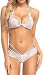 RZS Lingerie Sexy Bra and Panties sets for Women Strap Dress Lace Cup Nightwear(White, XL)